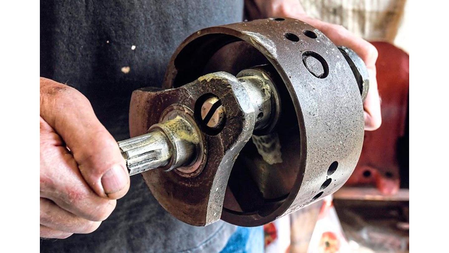 More influence from the midlands here, the crankshaft’s bolt-on flywheel being typical of British machines.