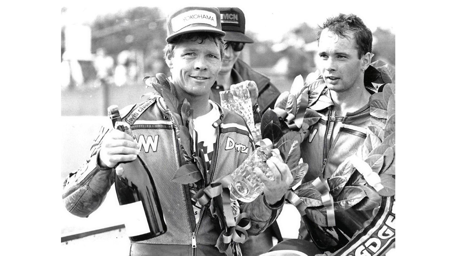 Dixon and Andy Hetherington enjoy some bubbly in 1992