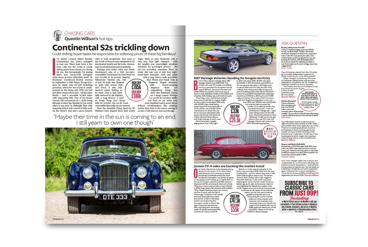 p14 Quentin Willson spots luxury British bargains from Bentley, Aston Martin and Jensen