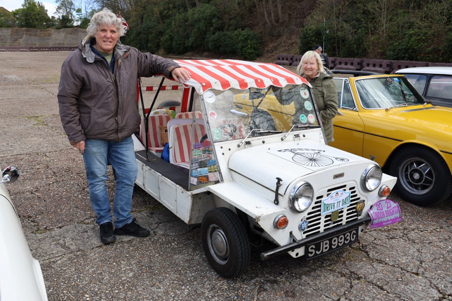 Ian and Viv Watson of Epsom with the 1968 Mini Moke they’ve owned for 40 years. And yes, they are fans of The Prisoner TV series.