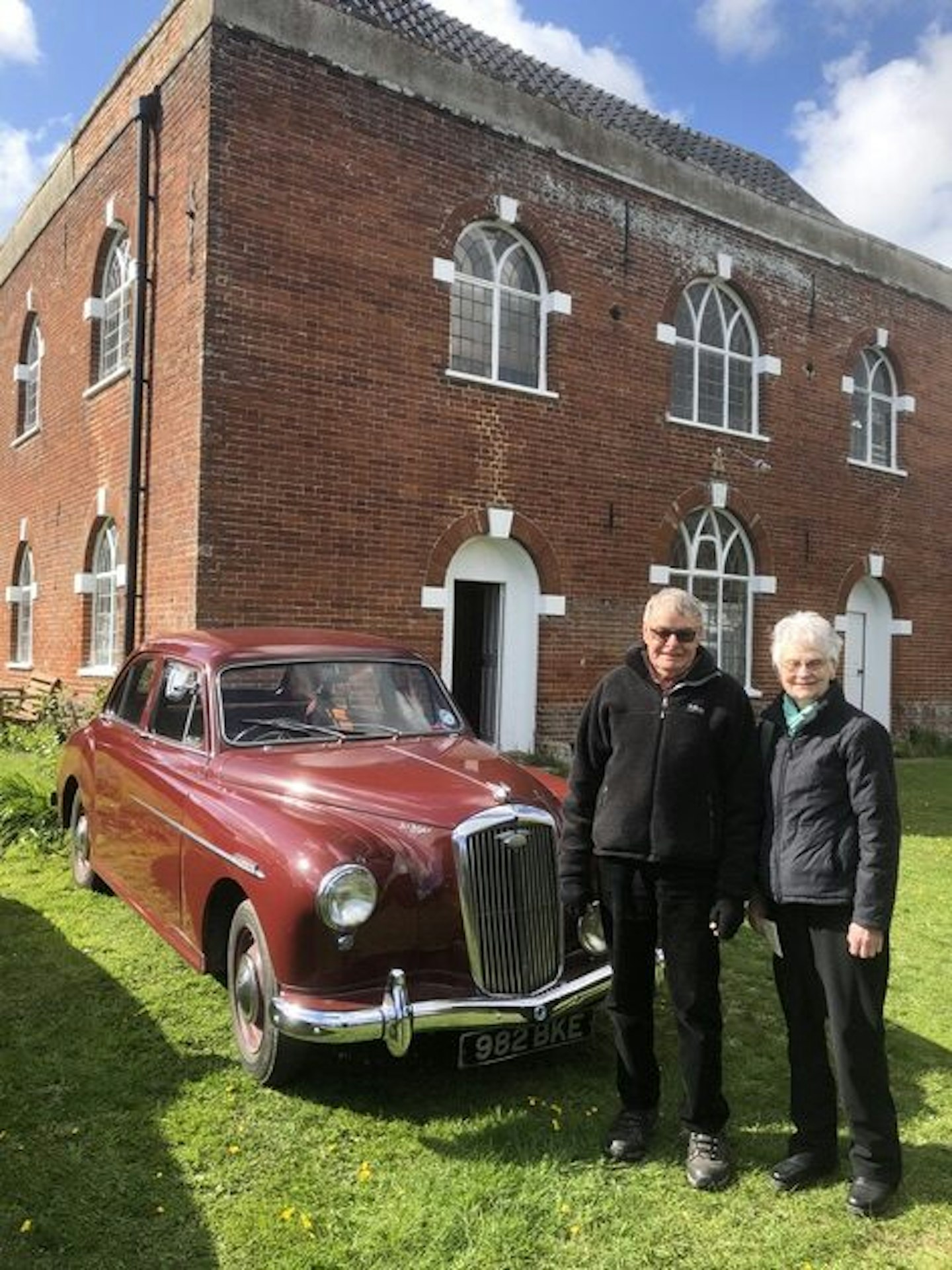Fred and Beryl Woods of Spexhall, Suffolk with their 1953 Wolsley Four-Forty Four.