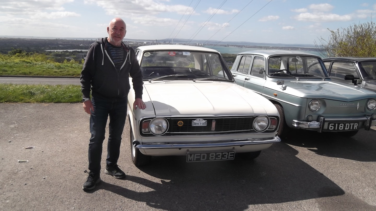 Pete Smith from Southampton driving his 1967 MKII Lotus Cortina at Portsdown Hill.