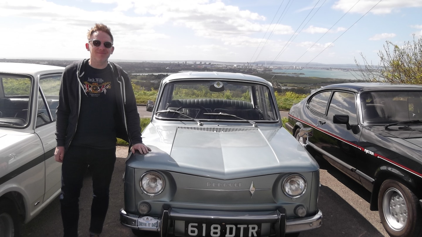 Greg Smith from Southampton driving his dad's other classic, a 1963 Renault 8 at Portsdown Hill.