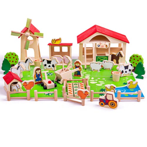 wooden play farm set