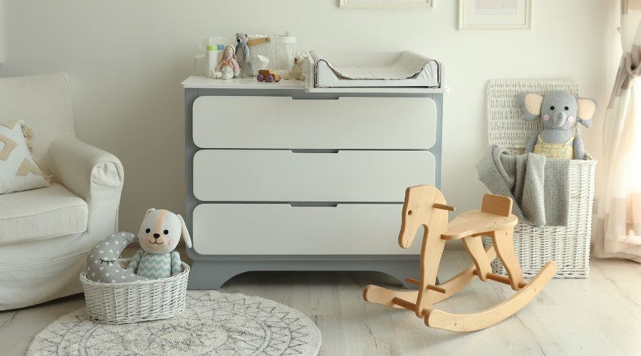 FAMAPY Nursery Dresser with Wide Storage 3-Drawer Chest Dresser with Changing Top for Nursery Bedroom Grey 35.4”L x 19.5”W x 30.9”H 
