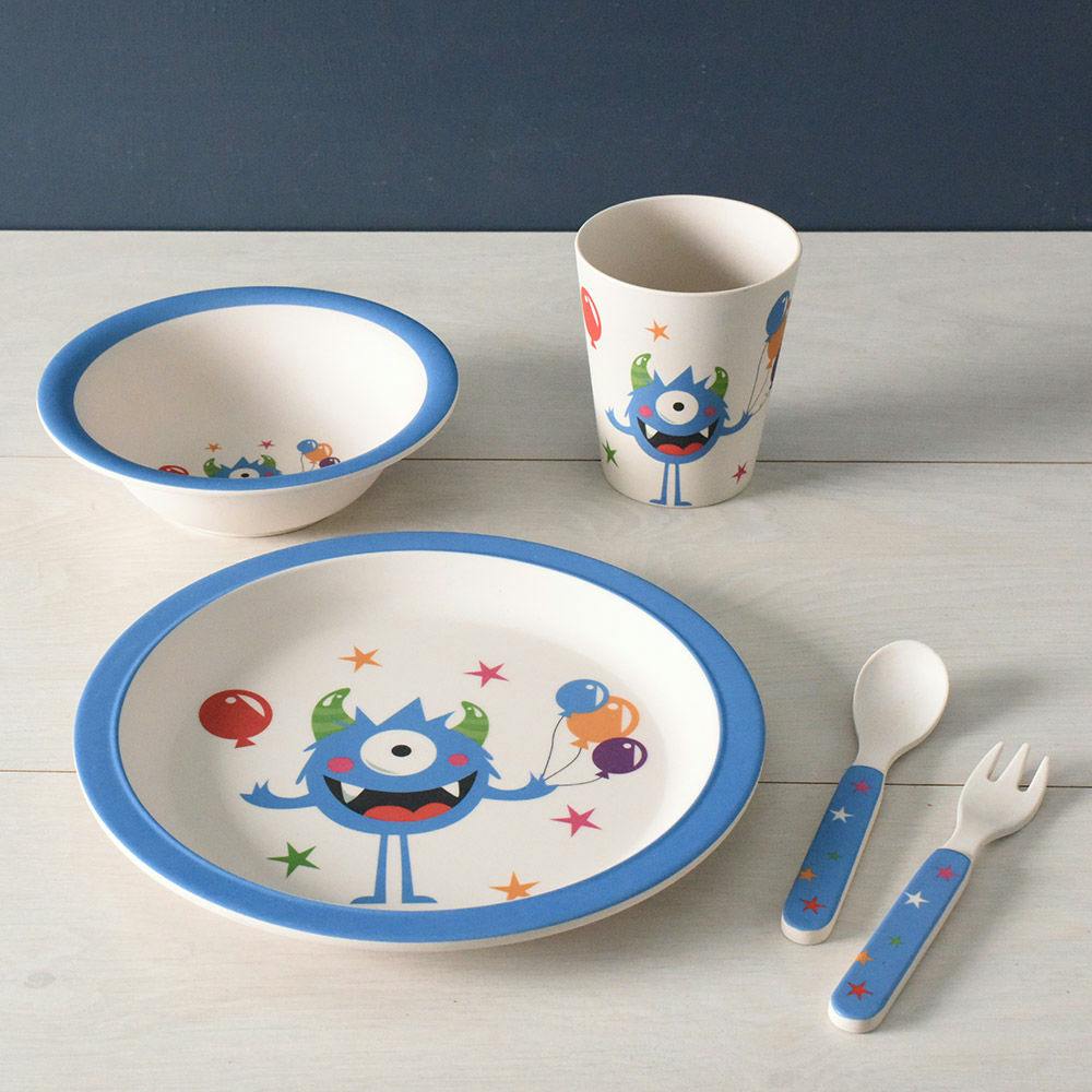 Green Tones Cow Kids Set/Home Dinner Set/Dinnerware/Eco-friendly/Bamboo/Recycled 