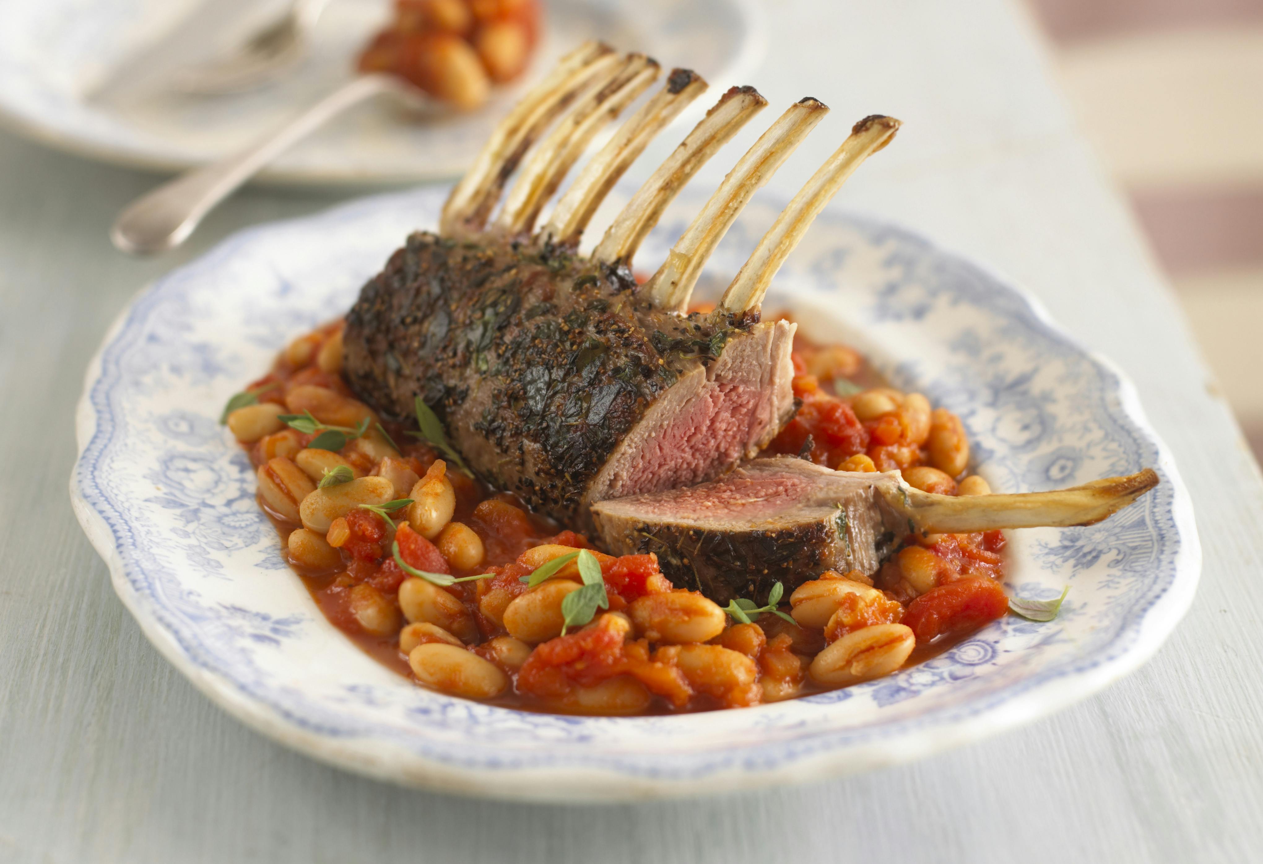 Eating for two Roast lamb with tomato and basic beans by Annabel