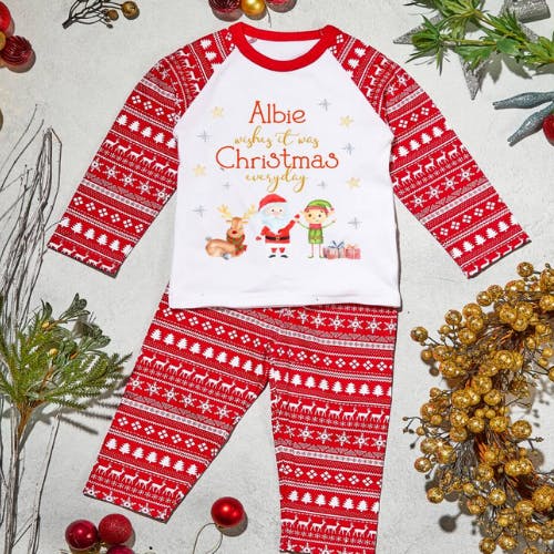 Personalised Childrens Christmas Pyjamas Any Name Unisex Elf Pyjamas